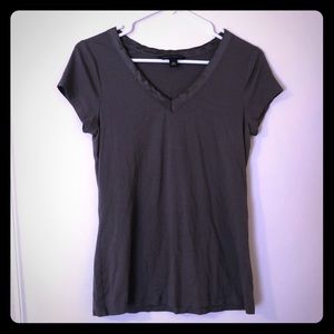 Banana Republic Gray Tee with Satin Collar